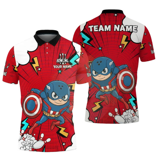 Customized Unisex Polo Shirt, Cartoon Warrior-Style Bowling Pattern, Uniform Bowling - Personalized Name And Team Name