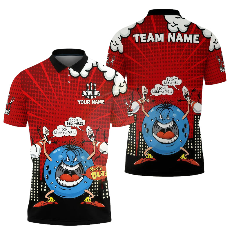 Customized Unisex Polo Shirt, Angry Bowling Ball Character, Uniform Bowling - Personalized Name And Team Name