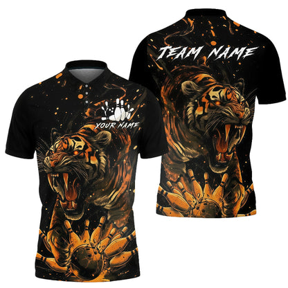 Customized Unisex Polo Shirt, Roaring Tiger Art Dynamic Contrast Design, Uniform Bowling - Personalized Name And Team Name