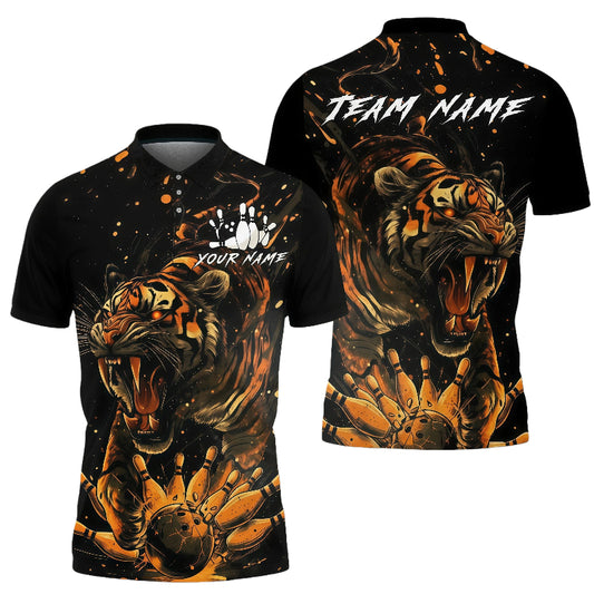 Customized Unisex Polo Shirt, Roaring Tiger Art Dynamic Contrast Design, Uniform Bowling - Personalized Name And Team Name