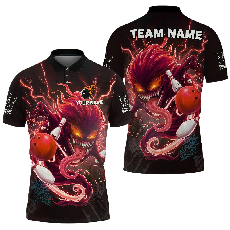 Customized Unisex Polo Shirt, Evil Bowling Monster-Dark Bowling Spirit, Uniform Bowling - Personalized Name And Team Name