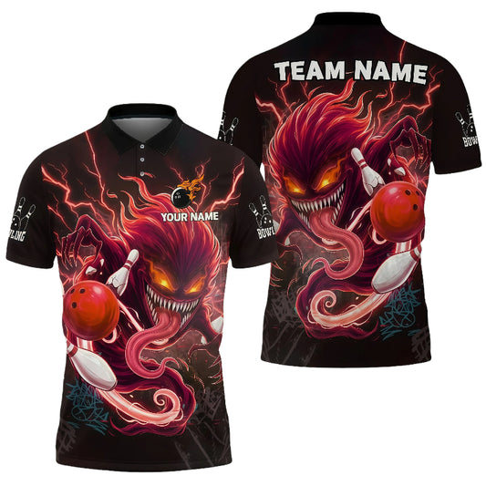 Customized Unisex Polo Shirt, Evil Bowling Monster-Dark Bowling Spirit, Uniform Bowling - Personalized Name And Team Name