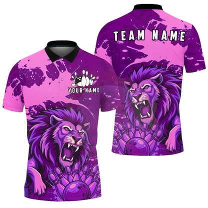 Customized Unisex Polo Shirt, Roaring Lion Art King of the Jungle Style, Uniform Bowling - Personalized Name And Team Name