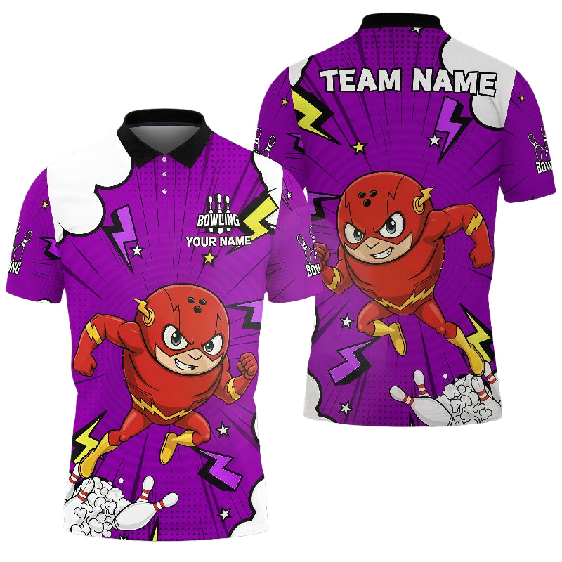 Customized Unisex Polo Shirt, Cartoon Speed Superhero, Uniform Bowling - Personalized Name And Team Name