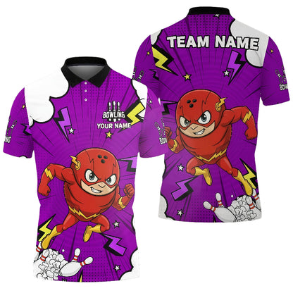 Customized Unisex Polo Shirt, Cartoon Speed Superhero, Uniform Bowling - Personalized Name And Team Name