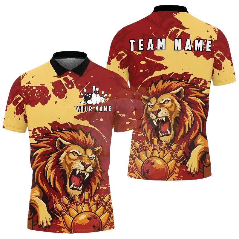 Customized Unisex Polo Shirt, Roaring Lion Art King of the Jungle Style, Uniform Bowling - Personalized Name And Team Name
