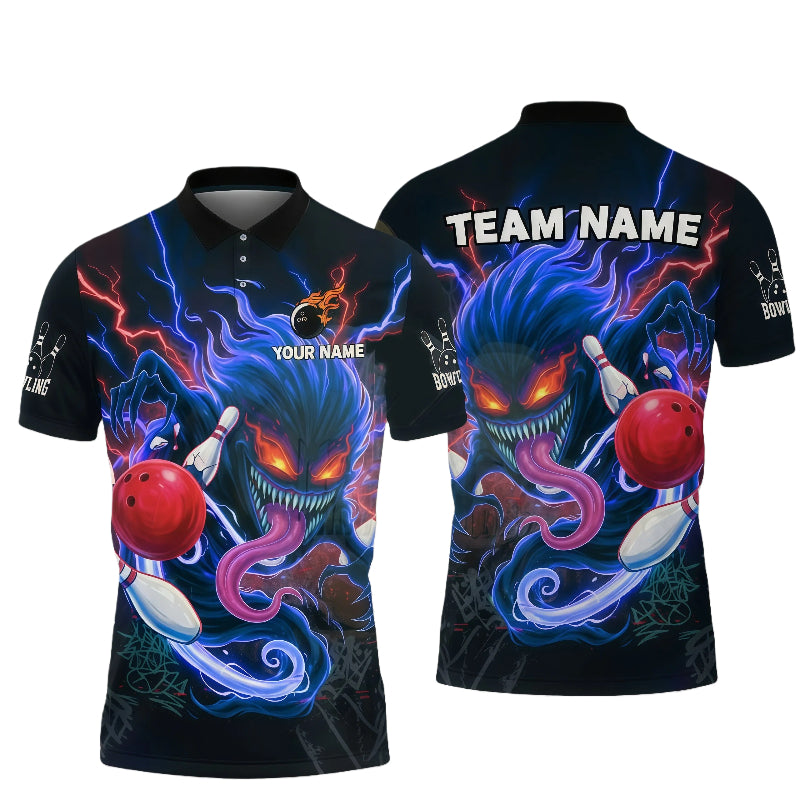 Customized Unisex Polo Shirt, Evil Bowling Monster-Dark Bowling Spirit, Uniform Bowling - Personalized Name And Team Name