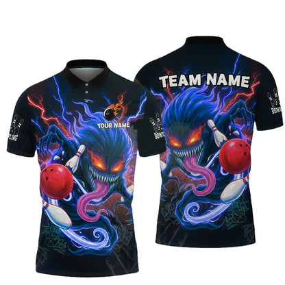 Customized Unisex Polo Shirt, Evil Bowling Monster-Dark Bowling Spirit, Uniform Bowling - Personalized Name And Team Name