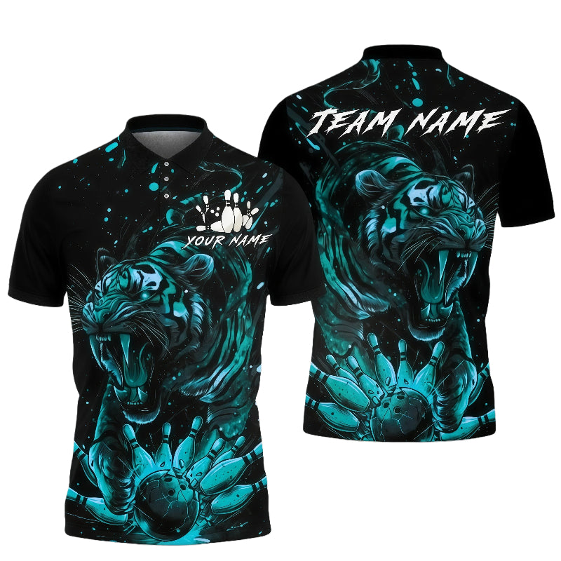 Customized Unisex Polo Shirt, Roaring Tiger Art Dynamic Contrast Design, Uniform Bowling - Personalized Name And Team Name