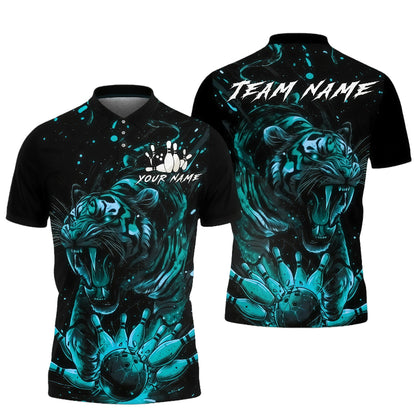 Customized Unisex Polo Shirt, Roaring Tiger Art Dynamic Contrast Design, Uniform Bowling - Personalized Name And Team Name