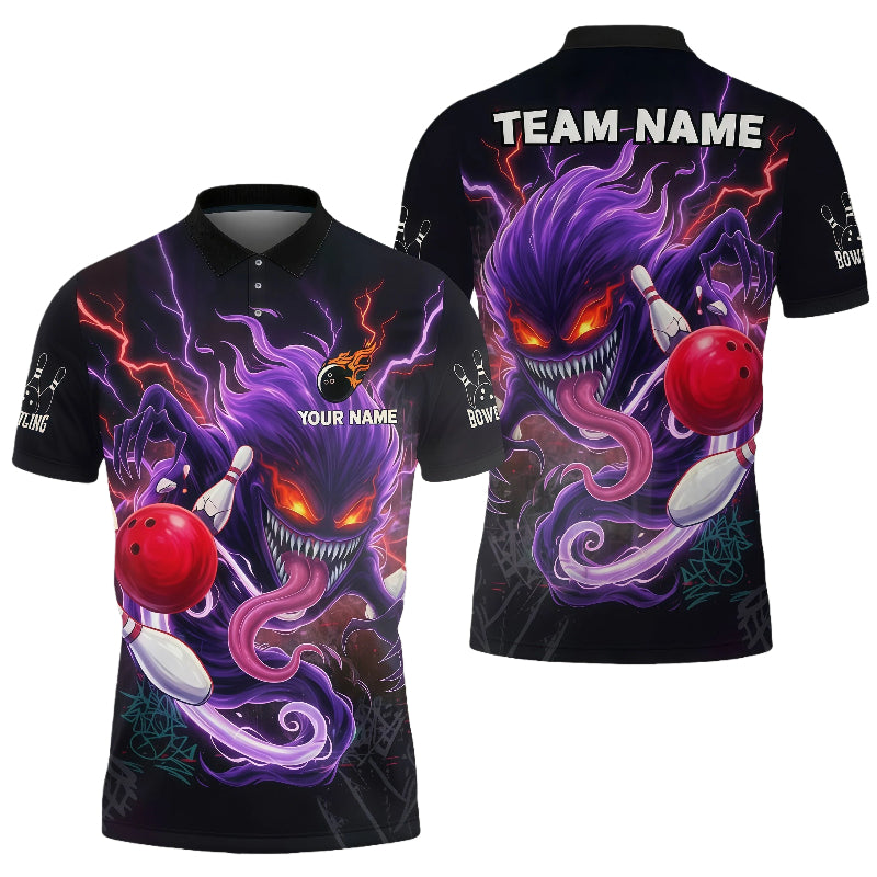 Customized Unisex Polo Shirt, Evil Bowling Monster-Dark Bowling Spirit, Uniform Bowling - Personalized Name And Team Name