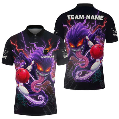 Customized Unisex Polo Shirt, Evil Bowling Monster-Dark Bowling Spirit, Uniform Bowling - Personalized Name And Team Name