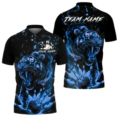 Customized Unisex Polo Shirt, Roaring Tiger Art Dynamic Contrast Design, Uniform Bowling - Personalized Name And Team Name