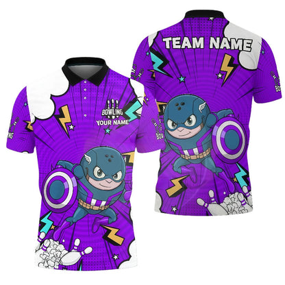Customized Unisex Polo Shirt, Cartoon Warrior-Style Bowling Pattern, Uniform Bowling - Personalized Name And Team Name