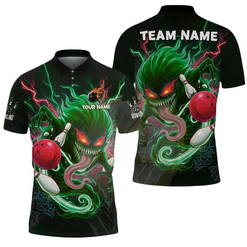 Customized Unisex Polo Shirt, Evil Bowling Monster-Dark Bowling Spirit, Uniform Bowling - Personalized Name And Team Name