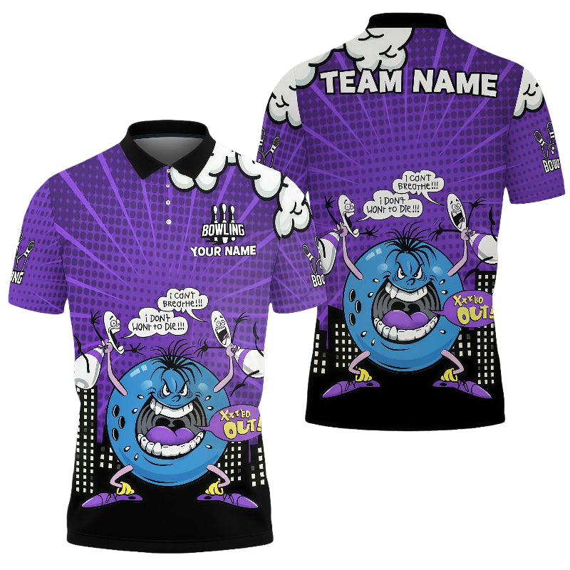 Customized Unisex Polo Shirt, Angry Bowling Ball Character, Uniform Bowling - Personalized Name And Team Name