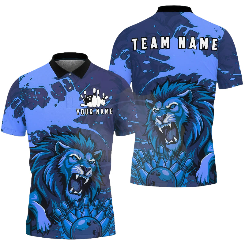 Customized Unisex Polo Shirt, Roaring Lion Art King of the Jungle Style, Uniform Bowling - Personalized Name And Team Name