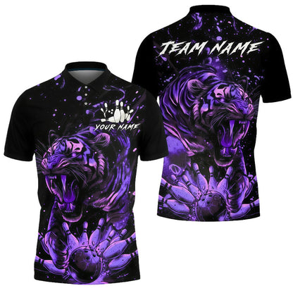 Customized Unisex Polo Shirt, Roaring Tiger Art Dynamic Contrast Design, Uniform Bowling - Personalized Name And Team Name