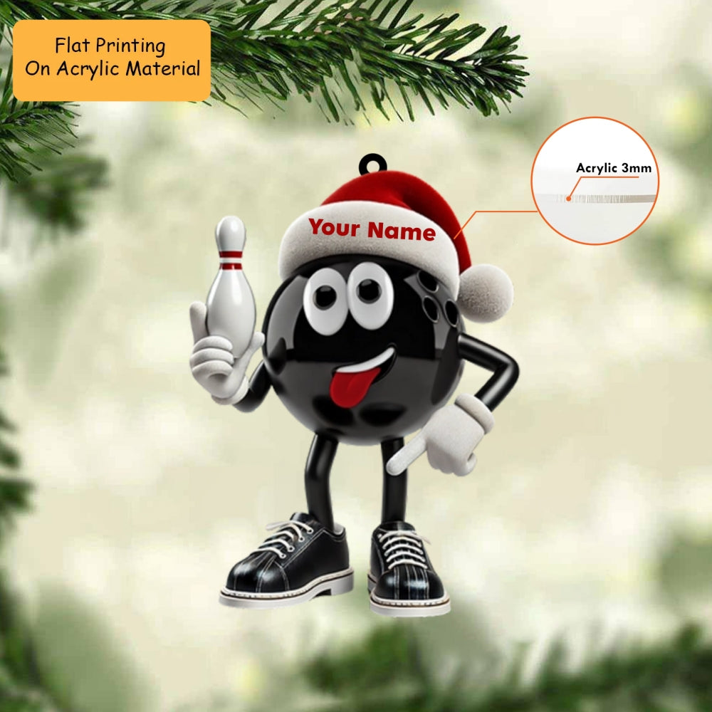 Personalized Bowling Ball Holding Pins Acrylic Ornament, Bowling Keychain, Bowling Car Ornament, Christmas Ornament Gifts