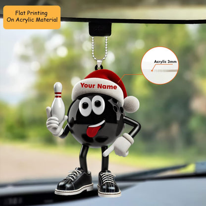 Personalized Bowling Ball Holding Pins Acrylic Ornament, Bowling Keychain, Bowling Car Ornament, Christmas Ornament Gifts