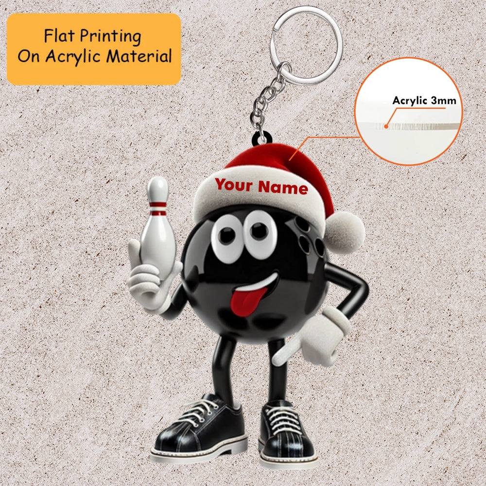 Personalized Bowling Ball Holding Pins Acrylic Ornament, Bowling Keychain, Bowling Car Ornament, Christmas Ornament Gifts