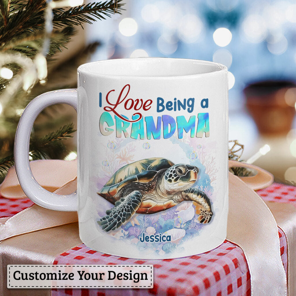 Grandma Turtle Coffee Mug Customized Name And Kids Name I Love Being A Grandma, Best Christmas Mug Gift Idea For Grandma