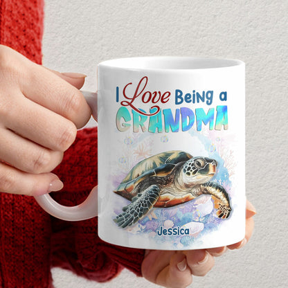 Grandma Turtle Coffee Mug Customized Name And Kids Name I Love Being A Grandma, Best Christmas Mug Gift Idea For Grandma