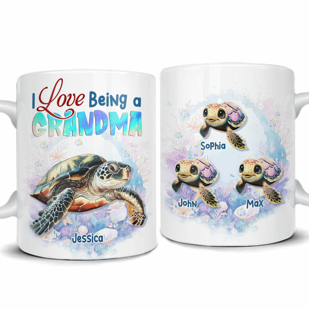 Grandma Turtle Coffee Mug Customized Name And Kids Name I Love Being A Grandma, Best Christmas Mug Gift Idea For Grandma
