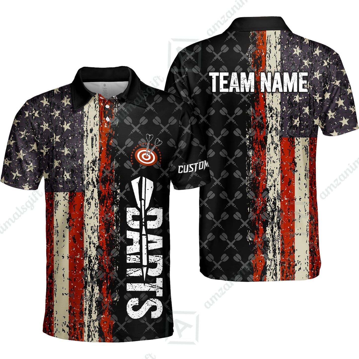 Customized American Flag Darts Polo Shirt, Darts Grunge Style Team Jersey Polo Shirt, Perfect Outfit for Darts Players