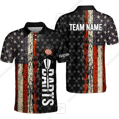 Customized American Flag Darts Polo Shirt, Darts Grunge Style Team Jersey Polo Shirt, Perfect Outfit for Darts Players