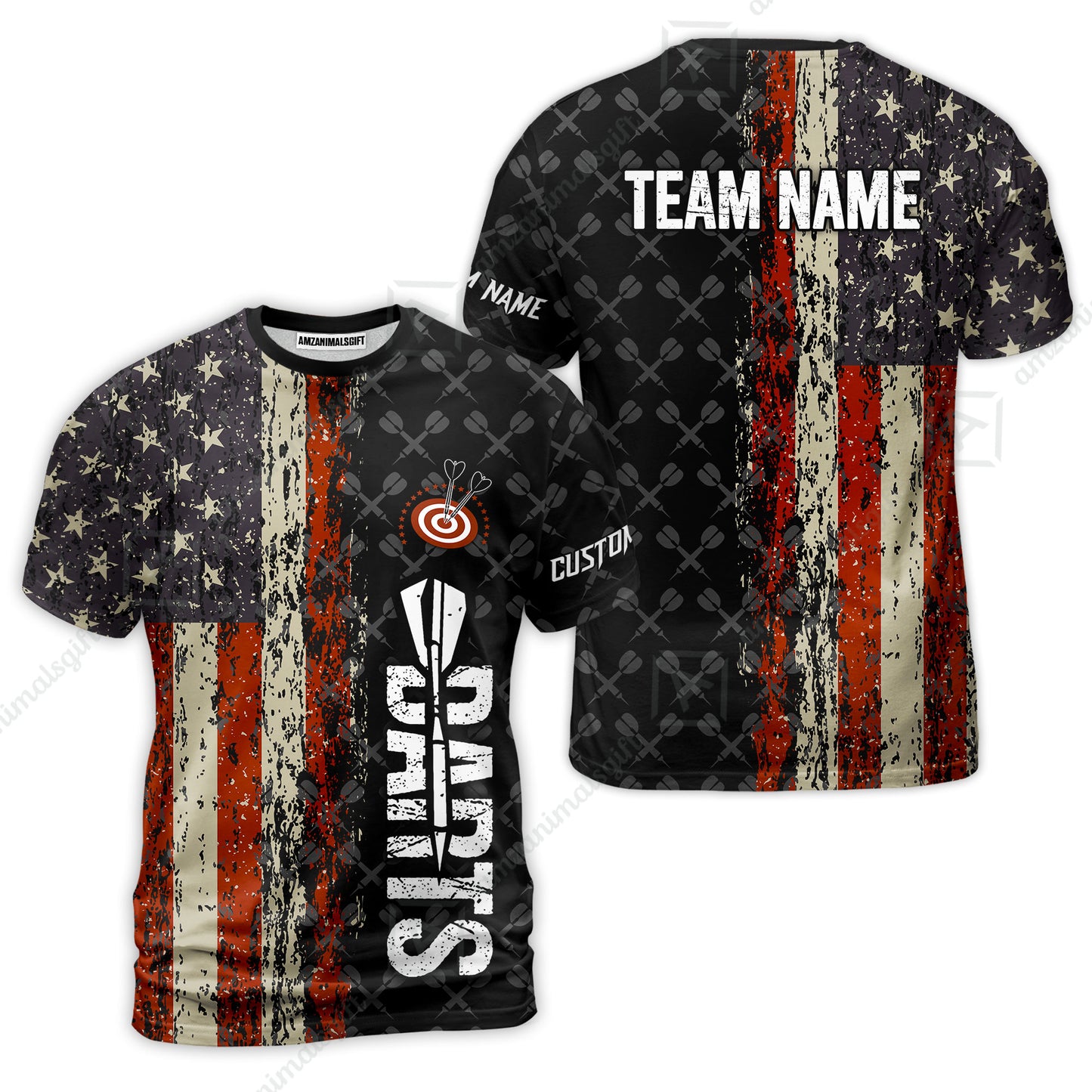 Customized American Flag Darts Polo Shirt, Darts Grunge Style Team Jersey Polo Shirt, Perfect Outfit for Darts Players