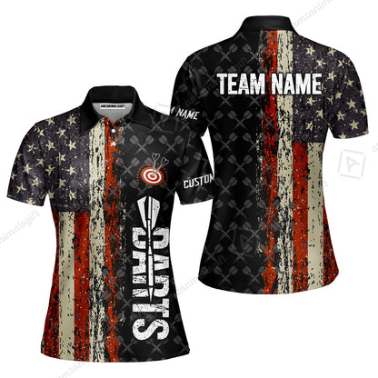 Customized American Flag Darts Polo Shirt, Darts Grunge Style Team Jersey Polo Shirt, Perfect Outfit for Darts Players