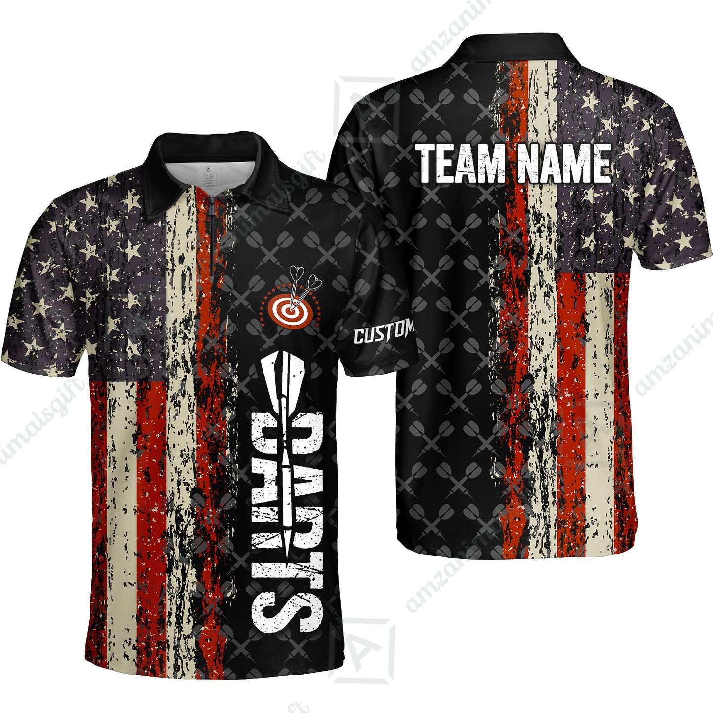 Customized American Flag Darts Polo Shirt, Darts Grunge Style Team Jersey Polo Shirt, Perfect Outfit for Darts Players