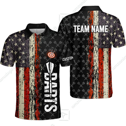 Customized American Flag Darts Polo Shirt, Darts Grunge Style Team Jersey Polo Shirt, Perfect Outfit for Darts Players