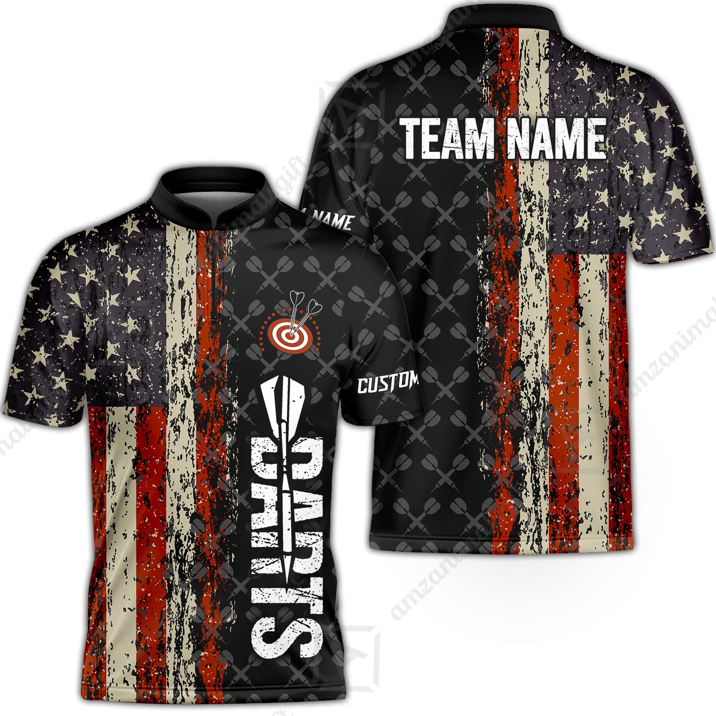 Customized American Flag Darts Polo Shirt, Darts Grunge Style Team Jersey Polo Shirt, Perfect Outfit for Darts Players