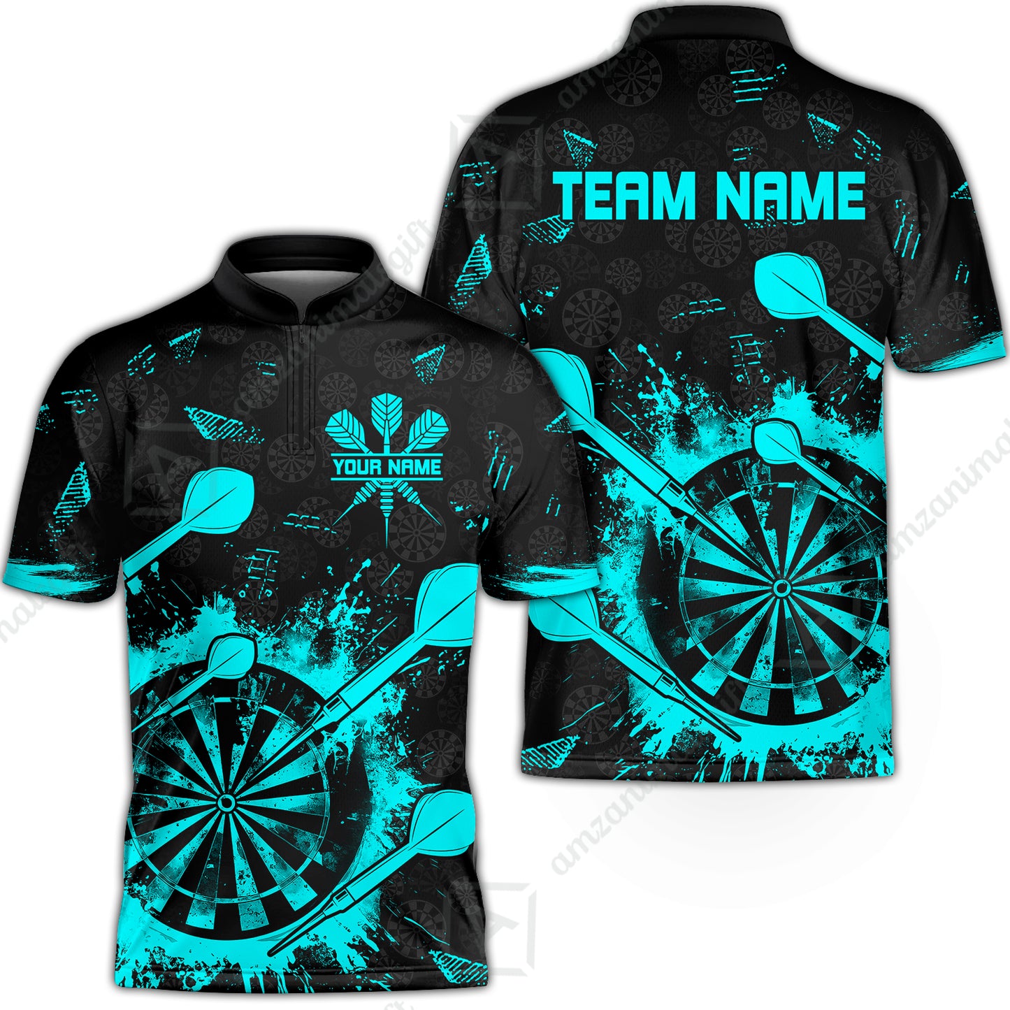 Customized Darts Stand Collar Quarter-Zip Shirt, Darts Grunge Dartboard Team Style Jersey for Darts Players