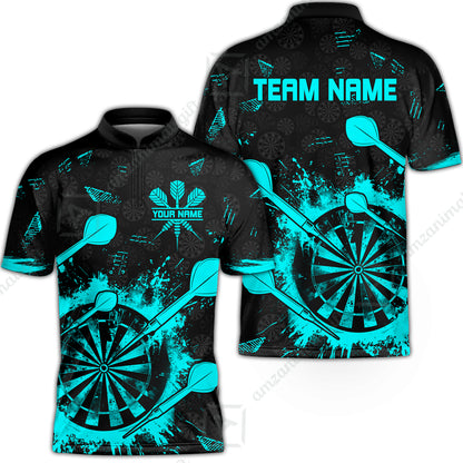 Customized Darts Stand Collar Quarter-Zip Shirt, Darts Grunge Dartboard Team Style Jersey for Darts Players