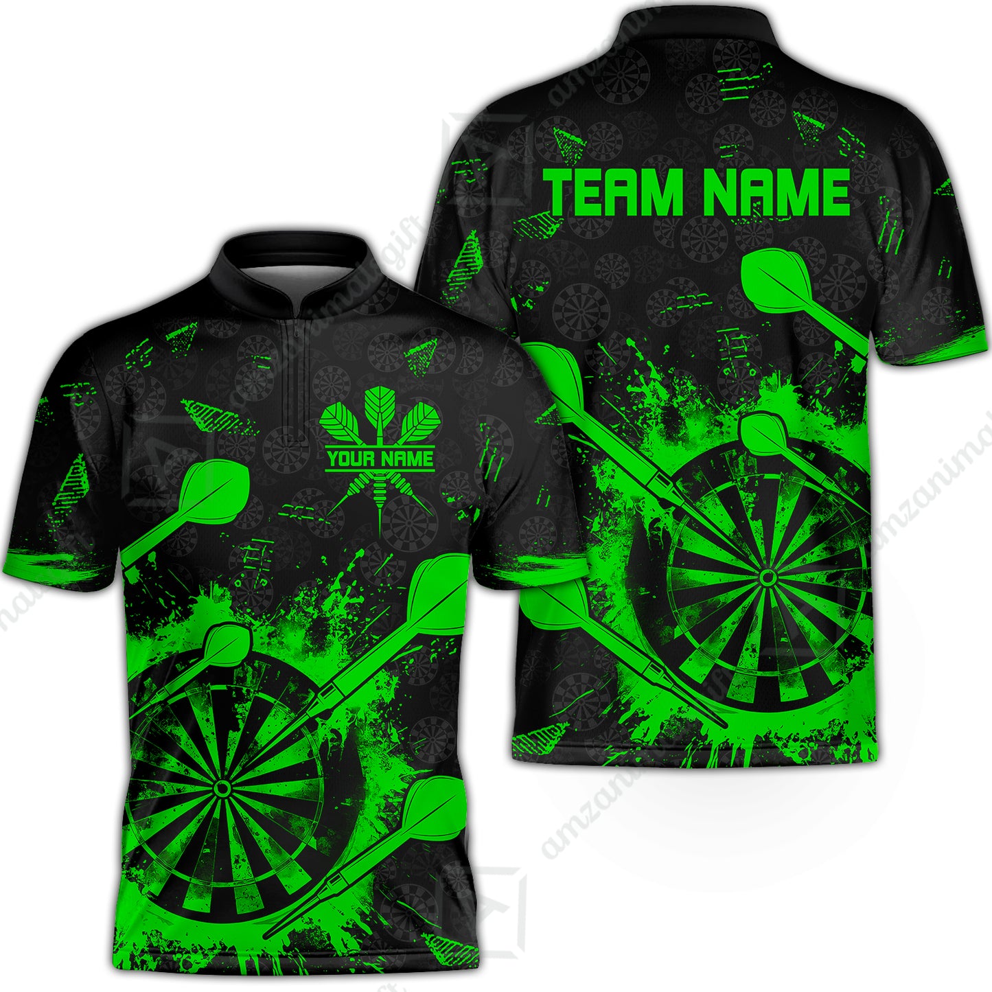 Customized Darts Stand Collar Quarter-Zip Shirt, Darts Grunge Dartboard Team Style Jersey for Darts Players