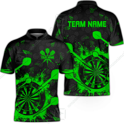 Customized Darts Stand Collar Quarter-Zip Shirt, Darts Grunge Dartboard Team Style Jersey for Darts Players