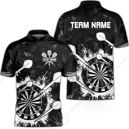 Customized Darts Stand Collar Quarter-Zip Shirt, Darts Grunge Dartboard Team Style Jersey for Darts Players