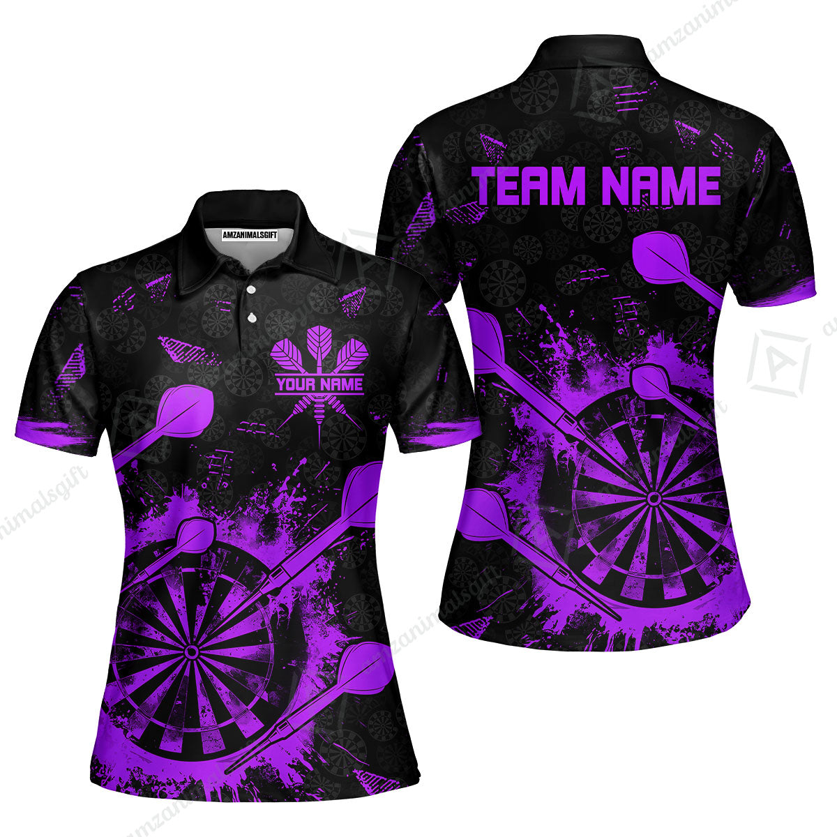 Customized Darts Women Polo Shirt, Darts Grunge Dartboard Women Polo Shirt Team Style Jersey for Darts Players