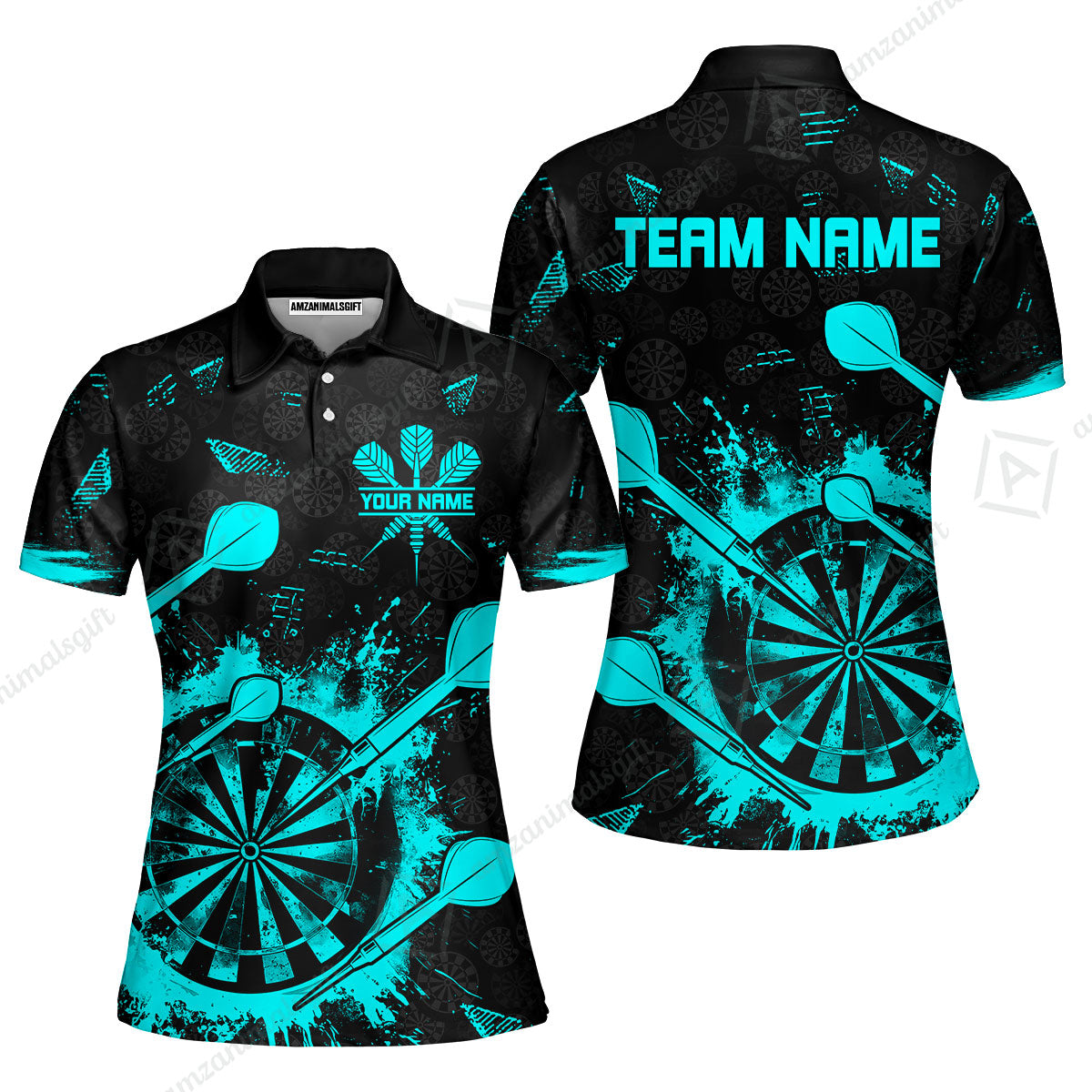 Customized Darts Women Polo Shirt, Darts Grunge Dartboard Women Polo Shirt Team Style Jersey for Darts Players