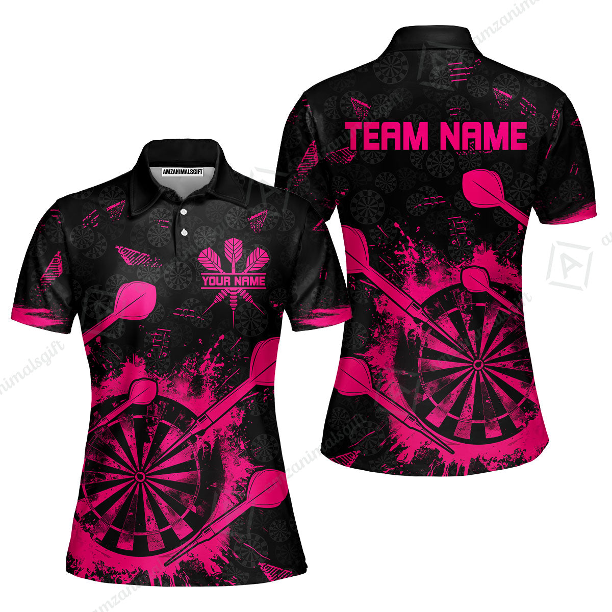 Customized Darts Women Polo Shirt, Darts Grunge Dartboard Women Polo Shirt Team Style Jersey for Darts Players