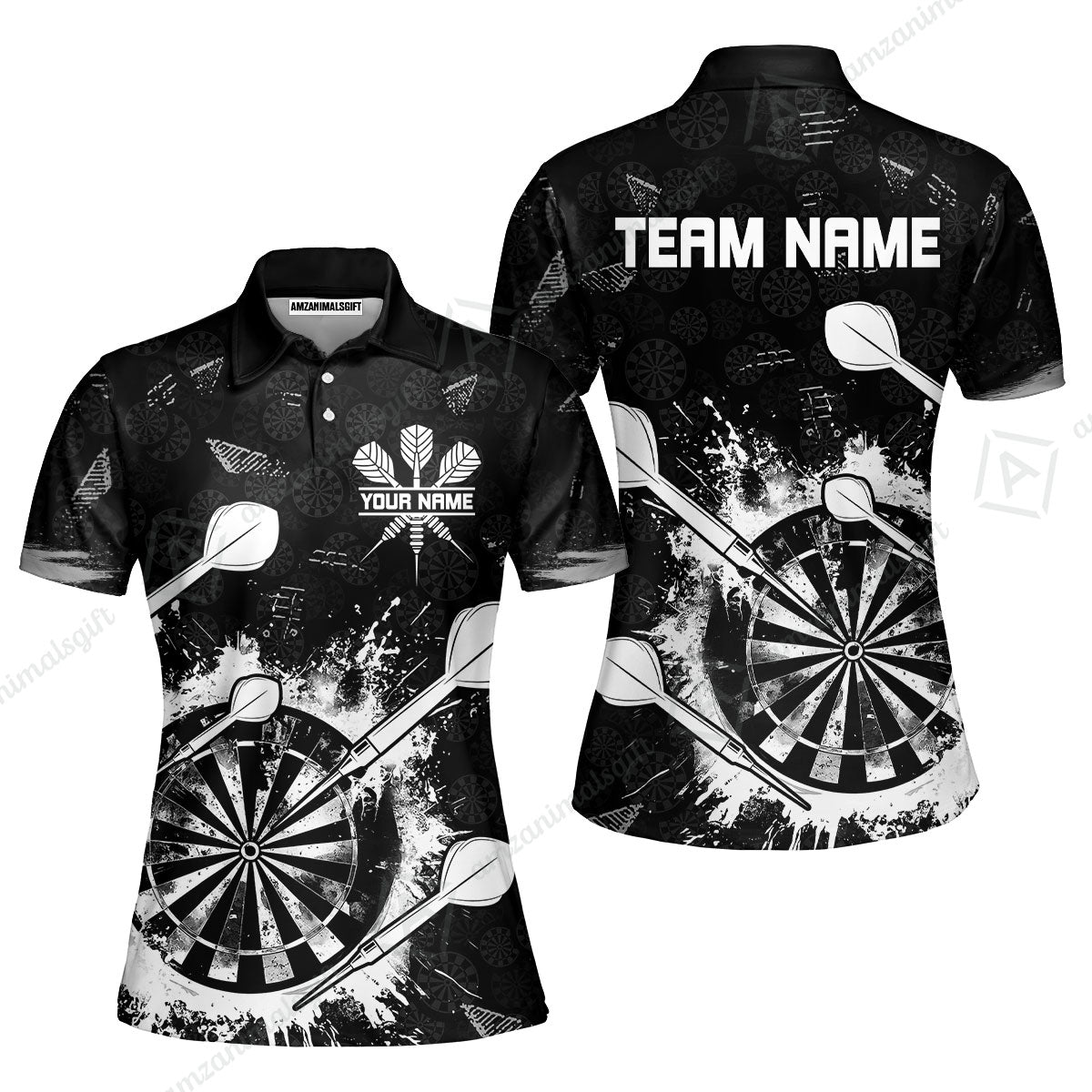 Customized Darts Women Polo Shirt, Darts Grunge Dartboard Women Polo Shirt Team Style Jersey for Darts Players