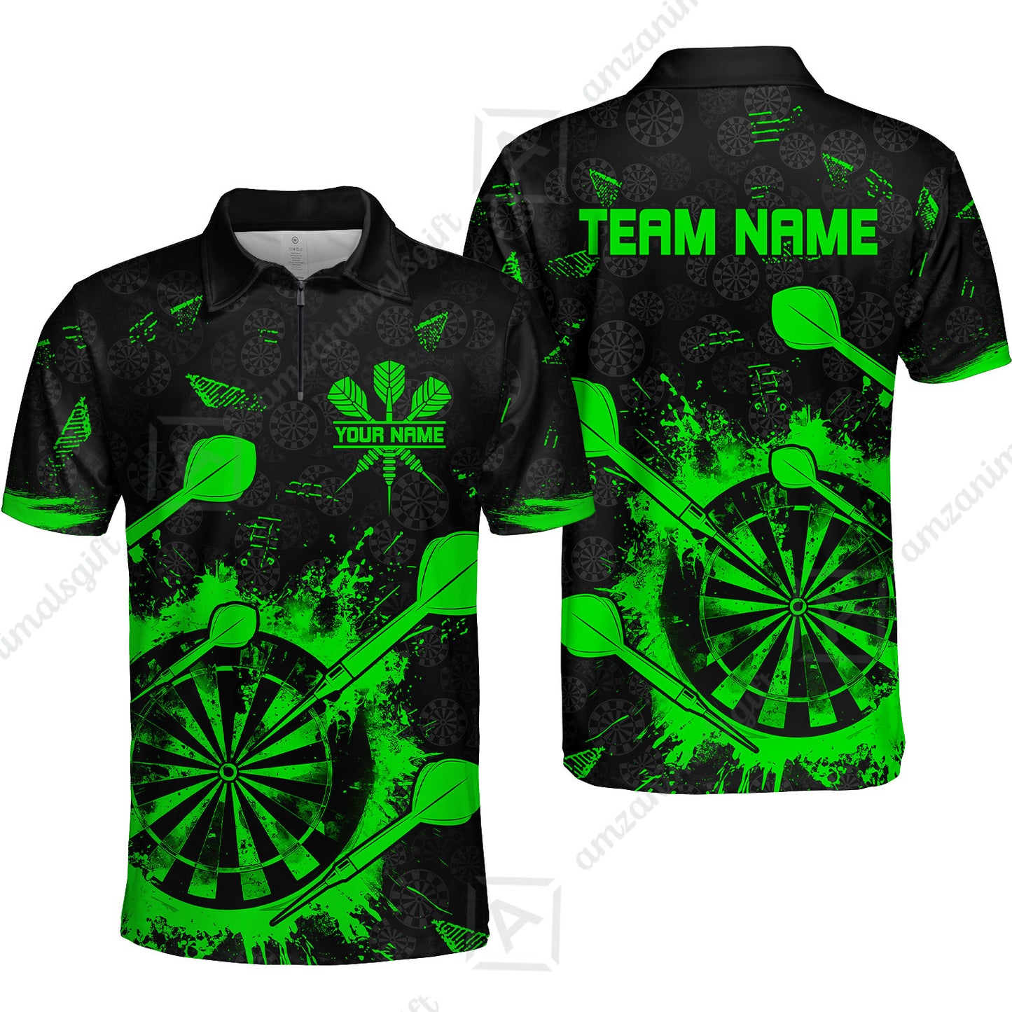 Customized Darts Quarter-Zip Polo Shirt, Darts Grunge Dartboard Zip Polo Shirt Team Style Jersey for Darts Players