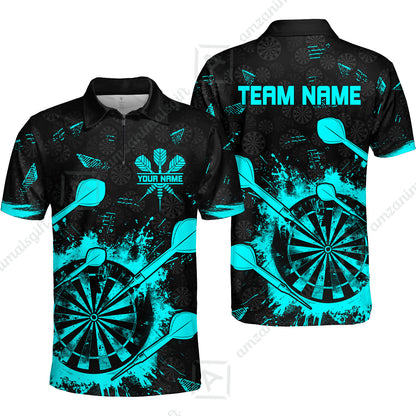 Customized Darts Quarter-Zip Polo Shirt, Darts Grunge Dartboard Zip Polo Shirt Team Style Jersey for Darts Players