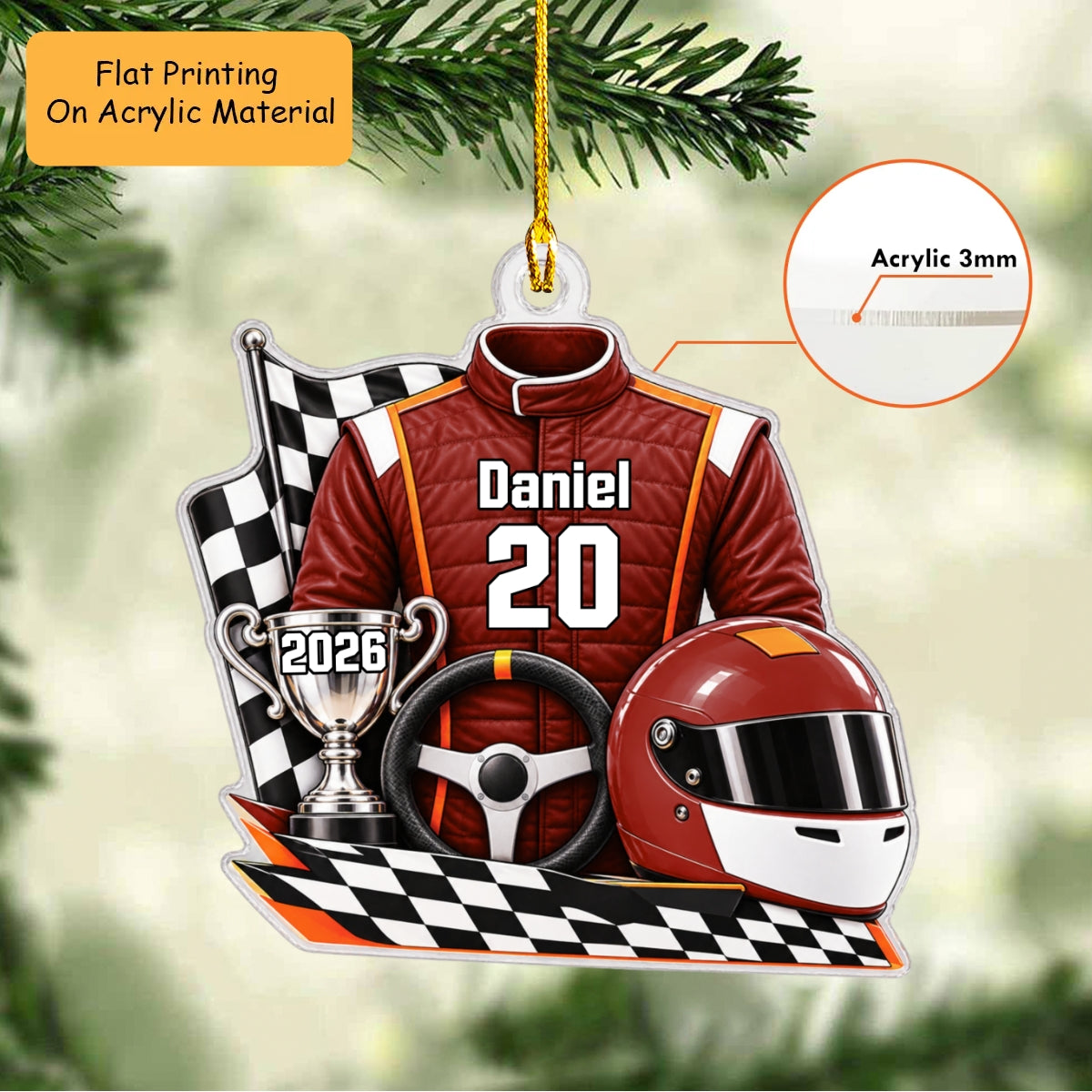 Personalized Car Racing Christmas Flat Printed Acrylic Ornament, Car Racing Things, Custom Ornament Christmas Gift, Keychain Racing, Car Ornament Racing