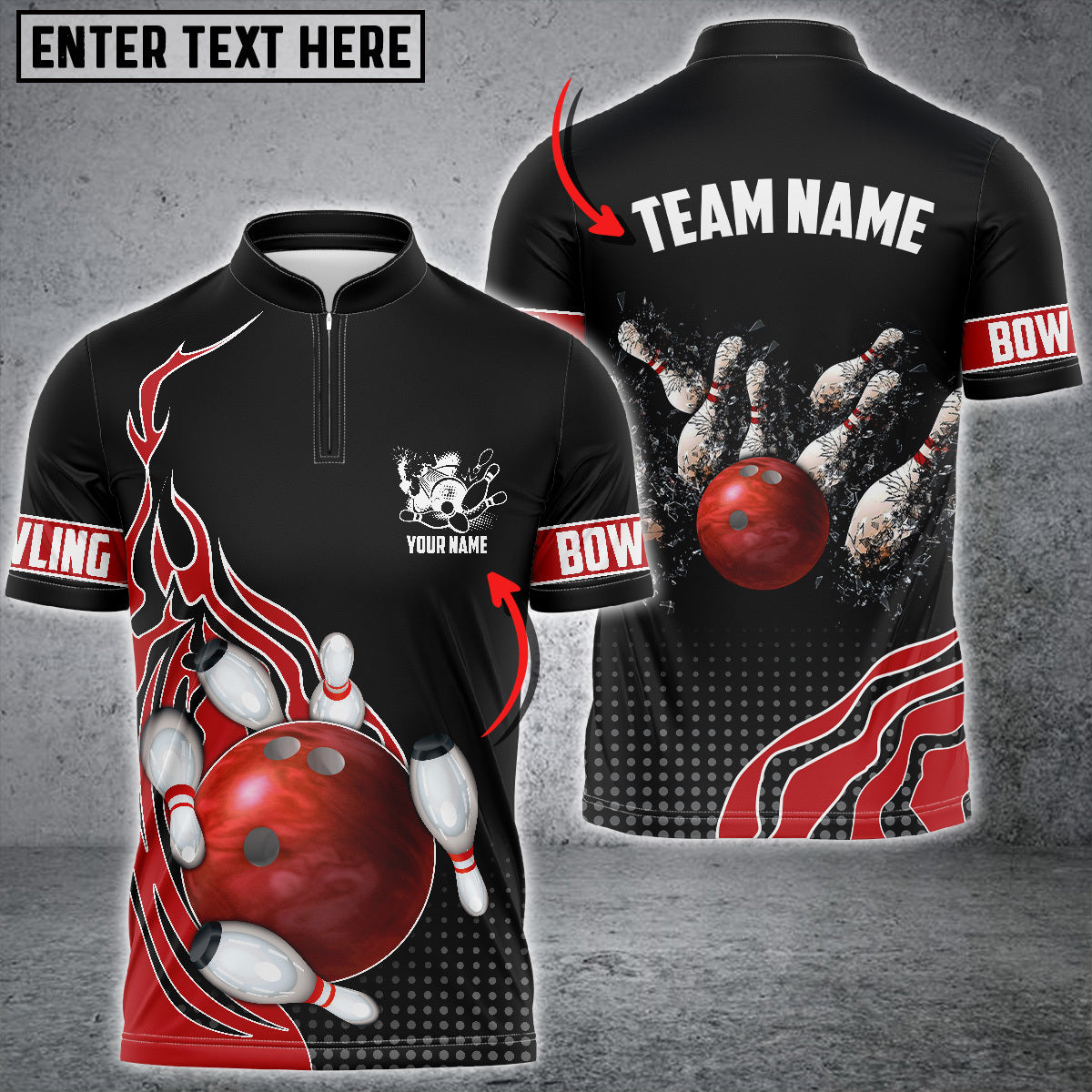 Customized Bowling Unisex Polo Shirt, Bowling And Breaking Pins Multicolor Option Customized Name And Team Name Polo Jerseys Shirts