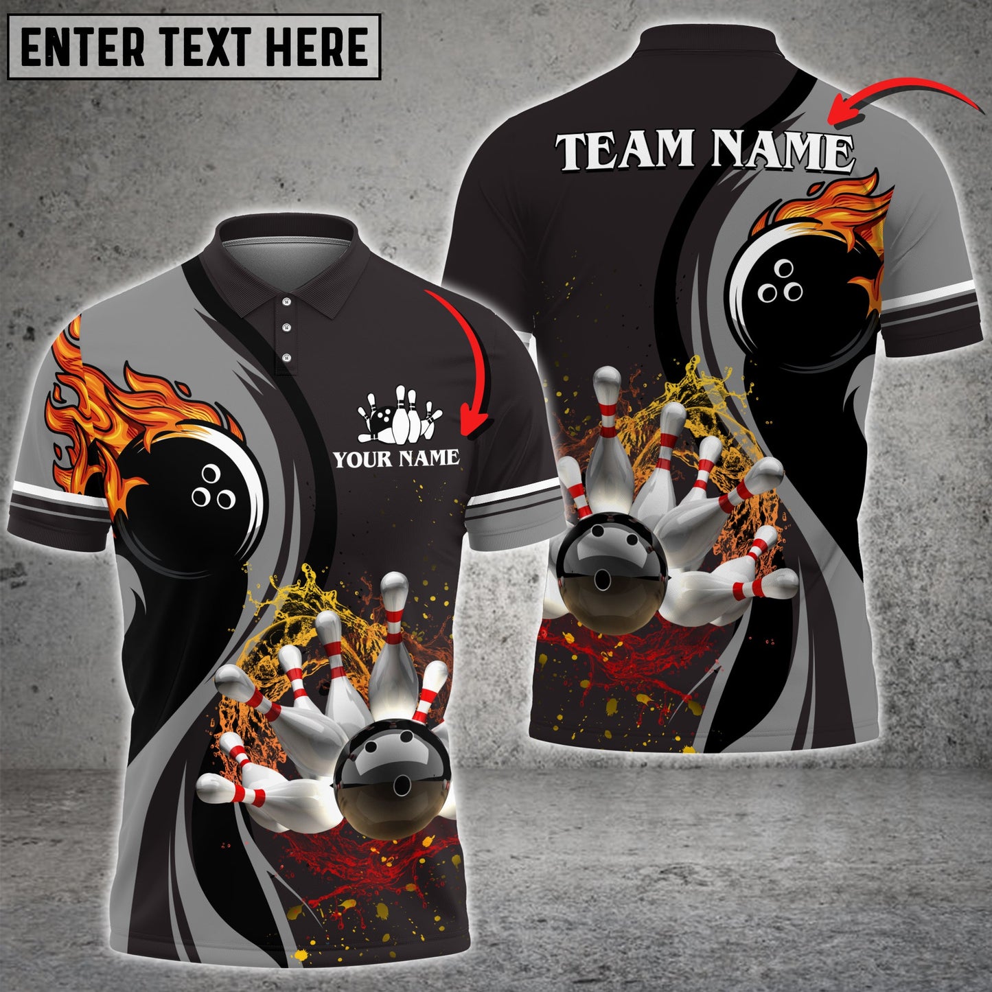 Customized Bowling Unisex Polo Shirt, Bowling And Pins Water Flow Multicolor Option Customized Name And Team Name For Bowling Team Polo Jerseys Shirts