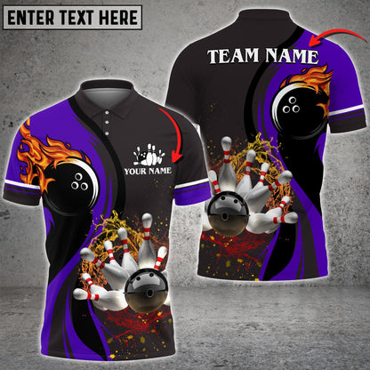 Customized Bowling Unisex Polo Shirt, Bowling And Pins Water Flow Multicolor Option Customized Name And Team Name For Bowling Team Polo Jerseys Shirts